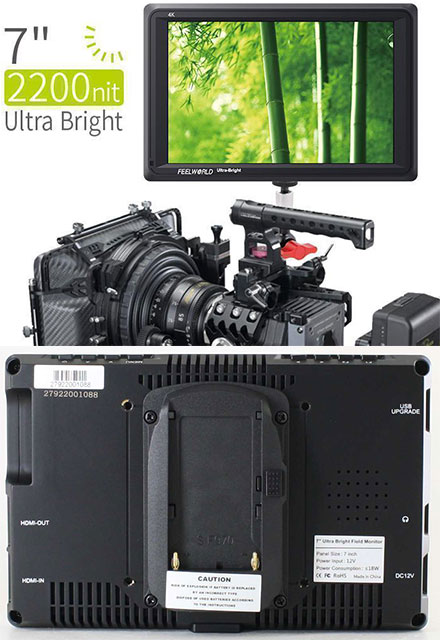 Feelworld FW279 7" 4K HDMI DSLR Field Camera Monitor (2200nits, sunlight-readable)